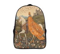 Knight on Cavalloback Zaini Per Bambini Castello in The Fiore Campo Stampato in 3D Leggero Zainetto Borsa Da Scuola Elementare Per Ragazzi Ragazze 16 inch