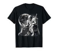 Knight Petting Raccoon Moon Funny Animal Lovers Medieval Maglietta