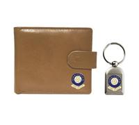 Knight Portafoglio e portachiavi in pelle beige con motivo calcio Gillingham, Beige