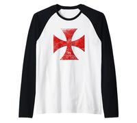 Knight Templar - Maglietta con Croce e Storia Medievale, Uomo Invecchiato Maglia con Maniche Raglan