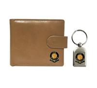 Knight Watford - Portafoglio e portachiavi in pelle, motivo: calcio, colore: Beige, Beige