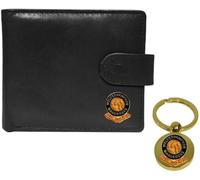 Knight Wolverhampton - Portafoglio e portachiavi in pelle, motivo: pallone da calcio, colore: Nero