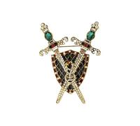 Knighthood Spilla a doppia spada con pietra smeraldo e incisioni in cristallo, elegante spilla in metallo per uomo e donna, Standard, Metallo, Nessuna pietra preziosa