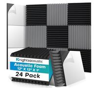 Knightsacoustic Confezione da 24 pannelli fonoassorbenti in schiuma con autoadesivi, 30,5 x 30,5 x 2,5 cm, pannelli acustici resistenti al fuoco, pannelli acustici ad alta densità fonoassorbenti,
