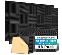 Knightsacoustic Confezione da 48 pannelli fonoassorbenti in schiuma per pareti con autoadesivi, 30,5 x 30,5 x 2,5 cm, pannelli acustici ad alta densità, fonoassorbenti, resistenti al fuoco, colore