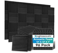 Knightsacoustic Confezione da 96 pannelli fonoassorbenti in schiuma per pareti, 2,5 x 30,5 x 30,5 cm, pannelli acustici ad alta densità fonoassorbenti, cunei da studio neri con cancellazione del