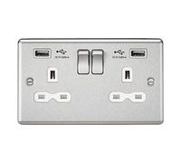 Knightsbridge CL9224BCW - Presa interruttore, 2,4 A Dual USB con inserto bianco, bordo arrotondato cromato spazzolato, 13 A, 2G