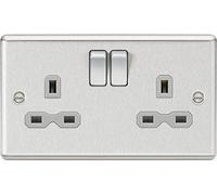 Knightsbridge CL9BCG 13A 2G DP-Presa con Interruttore a Bordo Arrotondato con Inserto Grigio, Argento
