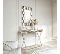 Knightsbridge Collection - Specchio da parete - Consolle a specchio, mobili in vetro combinato (set 2 specchi rettangolari + consolle in oro rosa)