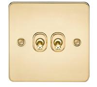 Knightsbridge FPAV2TOGPB 10 A 2 G a vie interruttore a levetta con piastra piatta - ottone lucido