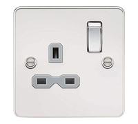 Knightsbridge FPR7000PCG - Presa con interruttore a piastra piatta, cromato lucido con inserto grigio, 13 A, 1 G, DP