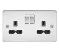 Knightsbridge FPR9000PC - Bussola con interruttore a piastra piatta, cromata lucida con inserto nero, 13 A, 2G