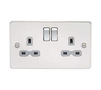 Knightsbridge FPR9000PCG - Presa con interruttore DP a piastra piatta, cromato lucido con inserto grigio, 13 A, 2G