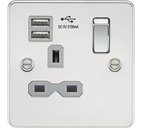 Knightsbridge FPR9901PCG - Presa singola con doppio USB, cromato lucido