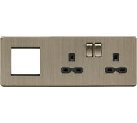 Knightsbridge Presa 13A 2G DP + piastra combinata modulare 2G - Ottone antico