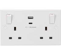 Knightsbridge Presa commutata 13A 2G con bilancieri fuoribordo e doppio USB (A+C) 5V DC 4.8A condiviso