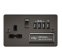 Knightsbridge Presa Commutata 13A Con Caricatore USB Quad Acciaio Gunmetal Nero