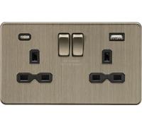 Knightsbridge Presa commutata SP 13A 2G con doppia USB C+A 5V DC 4.0A [condivisa] - Ottone antico