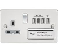 Knightsbridge Presa Da Parete Commutata In Piastra 13A Con Quad USB Cromo Grigio