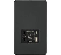 Knightsbridge Presa per rasoio senza viti con doppia USB A+C (5V DC 2.4A condivisa) - Antracite