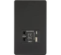 Knightsbridge Presa rasoio senza viti con doppia USB A+C (5V DC 2.4A condivisa) - nero opaco