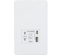 Knightsbridge Presa rasoio senza viti con doppia USB A+C (5V DC 2.4A condiviso) - bianco opaco