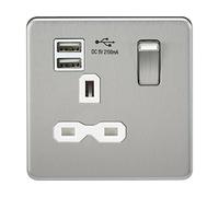 Knightsbridge sfr9901bcw 13 A 1 G vite meno cromo spazzolato con interruttore con inserto bianco e caricatore USB doppio, colore: argento