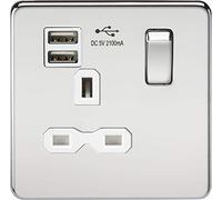 Knightsbridge sfr9901pcw 13 A 1 G vite meno presa cromato lucido con inserto bianco e caricatore USB doppio, colore: argento
