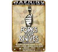 KNIOIL Forks Over Knives Warning, this movie could save your life! 2011 poster vintage metallo metallo targa logo Family Club Bar Cafe camera da letto decorazione artistica da parete regalo 20,3 x