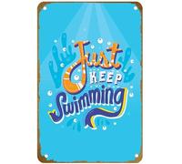 KNIOIL Just Keep Swimming poster vintage metallo latta logo famiglia club bar caffetteria camera da letto arte decorazione da parete regalo 20,3 x 30,5 cm