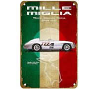KNIOIL Mille Miglia Racetrack Poster Vintage Metallo Targa in latta Logo Family Club Bar Cafe Camera da letto Decorazione artistica da parete Regalo 20,3 x 30,5 cm