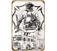 KNIOIL Poster pompiere, camion dei pompieri, regalo per vigili del fuoco, poster vintage in metallo con logo per famiglia, club, bar, bar, camera da letto, decorazione artistica da parete, regalo 20,3