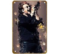 KNIOIL Poster vintage in metallo con logo dell'artista Bono U2, per famiglie, club, bar, bar, camera da letto, decorazione da parete, idea regalo, 20,3 x 30,5 cm
