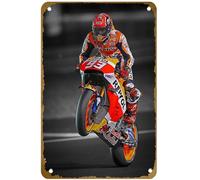 KNIOIL Poster vintage in metallo con logo Racing Marc Marquez Wheelie, decorazione da parete per famiglia, club, bar, caffetteria, camera da letto, regalo, 20,3 x 30,5 cm