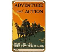 KNIOIL Targa in metallo vintage con scritta "U S Ww Propaganda Adventure And Action Enlist In The Field Artillery U S Army Riproduzione Vintage Classic U S Wwi Propaganda Poster Vintage Metal Tin Sign