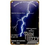 KNIOIL Thin Lizzy Vintage Thunder And Lightning Tour Rds Dublino 1983 Poster Vintage Metal Tin Sign Logo Family Club Bar Cafe Camera da letto Decorazione artistica da parete Regalo 20,3 x 30,5 cm