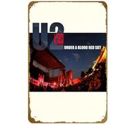 KNIOIL U2 Poster vintage in metallo con scritta "Under a Blood Red Sky" (lingua italiana non garantita) con logo per famiglie, club, bar, caffetterie, camera da letto, decorazione artistica da parete