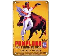 KNIOIL Vintage 1953 Pamplona Running of The Bulls Tourism Poster Vintage Metal Tin Sign Logo Family Club Bar Cafe Camera da letto Art Wall Decoration Regalo 20,3 x 30,5 cm