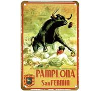 KNIOIL Vintage Pamplona Running Of The Bulls Turismo Poster Vintage Metallo Targa in Metallo Logo Famiglia Club Bar Cafe Camera da Letto Decorazione da Parete Regalo 20,3 x 30,5 cm