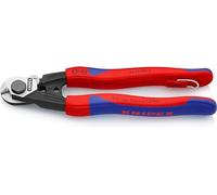 KNIPEX Cesoia per funi in acciaio forgiata rivestiti in, 95 62 190 T | materiale bicomponente, con anello di fissaggio incorporato per agganciare una