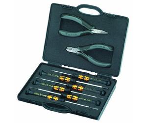 KNIPEX Tools 002018ESD - Set di 8 attrezzi per elettronica ESD in valigetta di plastica con schiuma modellata