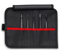 KNIPEX Tools 92 00 01 ESD - Set di 5 pinzette in acciaio INOX ESD, colore: nero