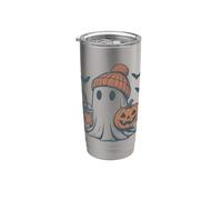 Knit Beanie Cute Ghost Fall Coffee Halloween Cozy Vintage Bicchiere termico in acciaio inox doppia parete