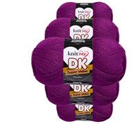 Knit Me DK Double Knitting Yarn 100% Acrylic Pack of 5 x,100g / 300 m (Magenta)