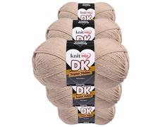 Knit Me DK Double Knitting Yarn 100% Acrylic Pack of 5 x,100g / 300 m (Oatmeal)