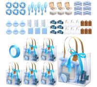 Knitgrip 6 set di premi per baby shower per vincitori del gioco baby shower bomboniere regali fascia spazzola per capelli scatola gioielli specchio compatto soffio polvere cravatta artiglio capelli