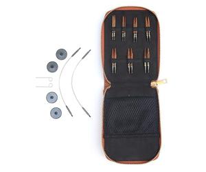 KnitPro Ginger - Set di ferri da maglia, mini perni intercambiabili, 2 cavi da 25 cm, tappi terminali, chiavi per cavi, custodia in ecopelle, 3, 3,5, 4, 4,5, 5, 5, 5,5, 6 mm