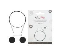 KnitPro - KnitPro Acciaio Inox Nero/Argento 360° Cavo Girevole Intercambiabile per Ago da 60cm con Cappucci Terminali e Chiave Cavo - 1 Set