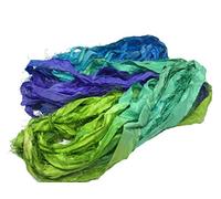 Knitsilk super bulky riciclato Sari nastro di seta filato in crisantemo blu verde multicolore - 50 gms - 27,4 m | Duppioni seta | nastro taffettà nastro di seta, Seta, confezione da 1