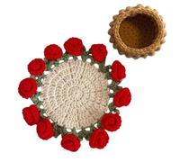 Knitted Flower Coasters Set - Crochet Floral Table Pad Kit, Soft Yarn Drink Coasters | 14x14x3cm Lightweight 95g Decorative Vintage Style Mat for Home Cafe Hotel Restaurant Table Protection